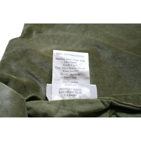 Pottery Barn Olive Green Velvet Pillow Cover 22x22 Covered Buttons Fall Cottage - Picture 4 of 4